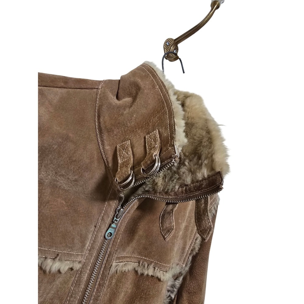Wilson Leather Womens Vintage Suede Faux Shearling Lined Aviator Coat Size Large - Picture 12 of 12